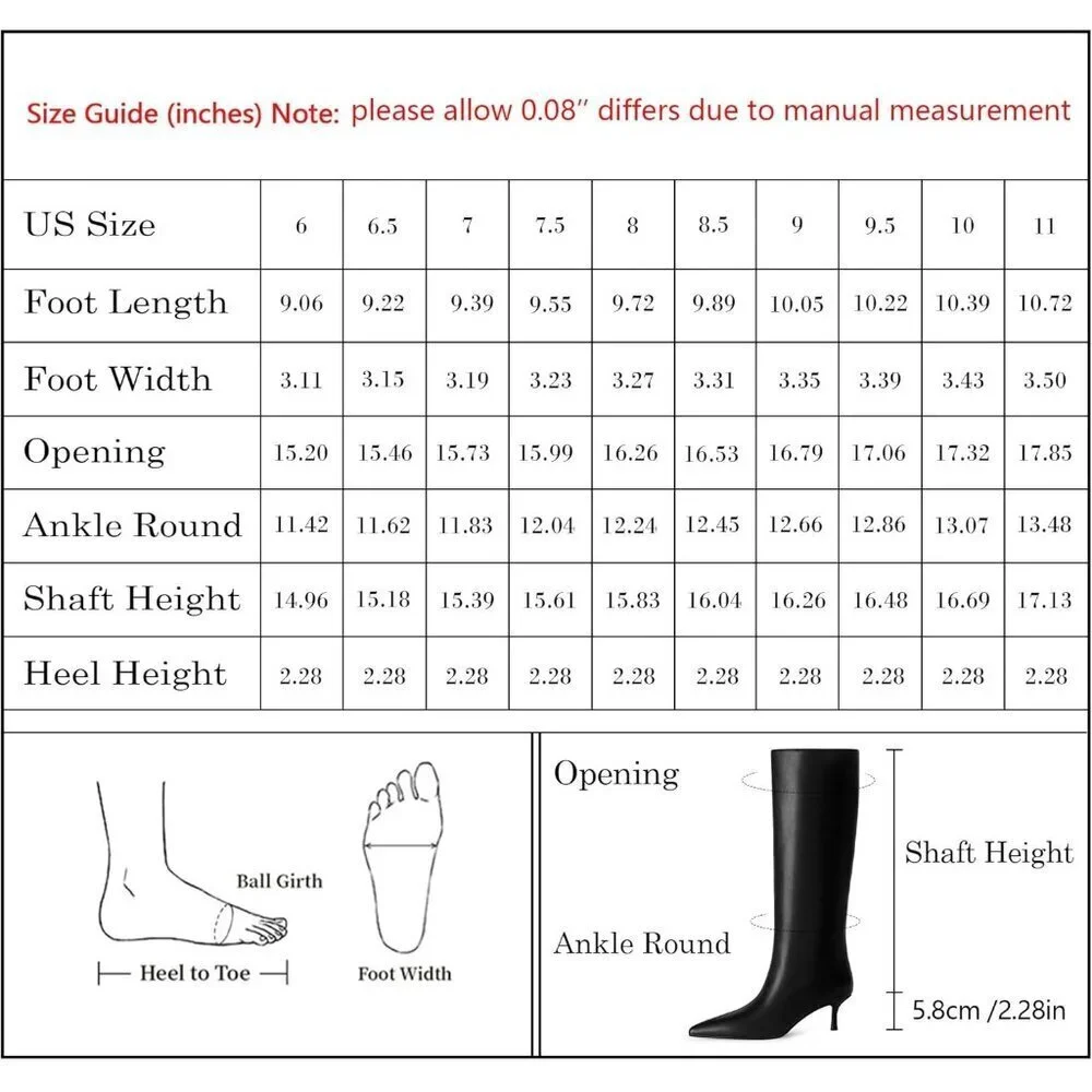 Women Black Knee High Boots Kitten Heels Tall Pointed Toe Long Boots
